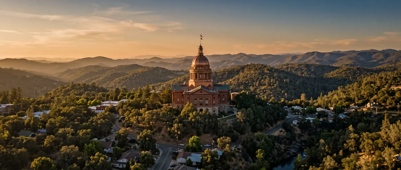 The historic Auburn courthouse above the Placer County foothills -- Scharf Law, P.C. serves families across Placer County.